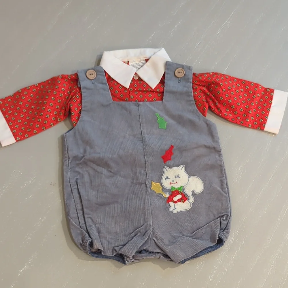 Vintage Baby Romper Outfit‎ with Squirrel Fall Design 6-9M
